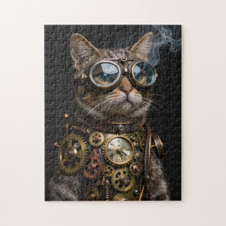 Steampunk Mekanisk Katt Porträtt Pussel