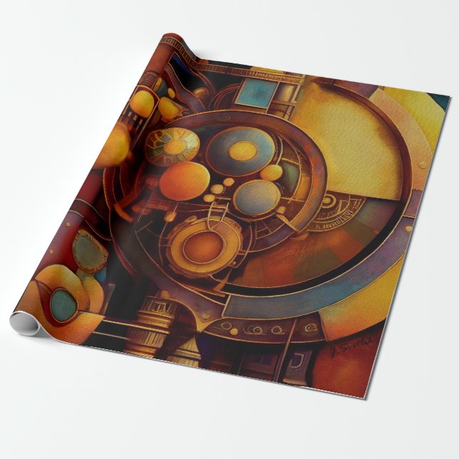 Steampunk Mekanisk Orb Komposition Presentpapper (Utrullad)