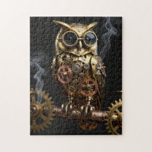 Steampunk Mekanisk Uggla på Urverk Gren Konst Pussel