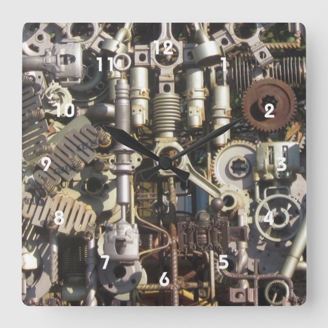 Steampunk mekaniska maskiner maskiner fyrkantig klocka (Framsida)