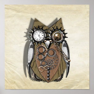 Steampunk Mekaniska växlar Uggla Poster