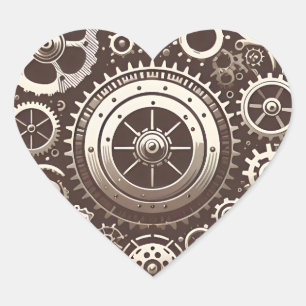 Steampunk Mekaniskt hjärta Hjärtformat Klistermärke