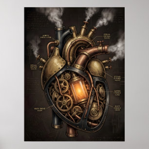 Steampunk Mekaniskt Hjärtas Anatomiska Ritning Poster