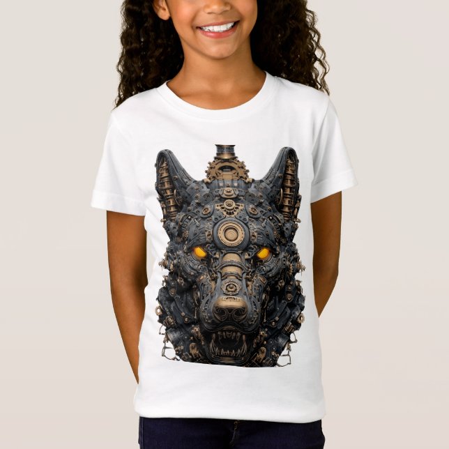 Steampunk Mekaniskt Varghuvud - Cyberpunk Robot A T Shirt (Framsida)
