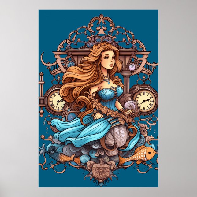 Steampunk Mermaid For Girls or Boys on a Wall Poster (Framsidan)