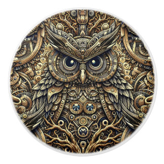 Steampunk Metal and Diamond Gold Owl Knopp