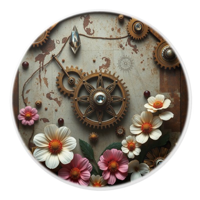 Steampunk Metal Flowers, Gears and Diamonds Knopp (Framsidan)