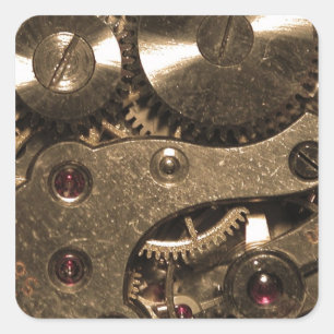 Steampunk Metall Clock Gears Fyrkantigt Klistermärke