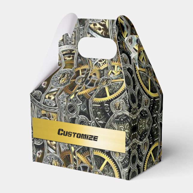 Steampunk Metall Gears Gable Favor Box Presentaskar (Framsidan Sidan)