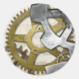 Steampunk Metall Gears Industrial Sticker. Runt Klistermärke
