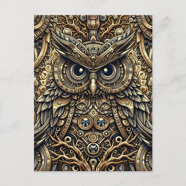 Steampunk Metall Gears och Uggla Vykort (Framsida)