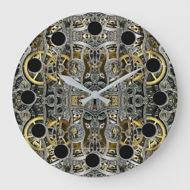 Steampunk Metall Gears Round Wall Clock Stor Klocka (Framsida)