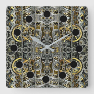 Steampunk Metall Gears Square Wall Clock Fyrkantig Klocka