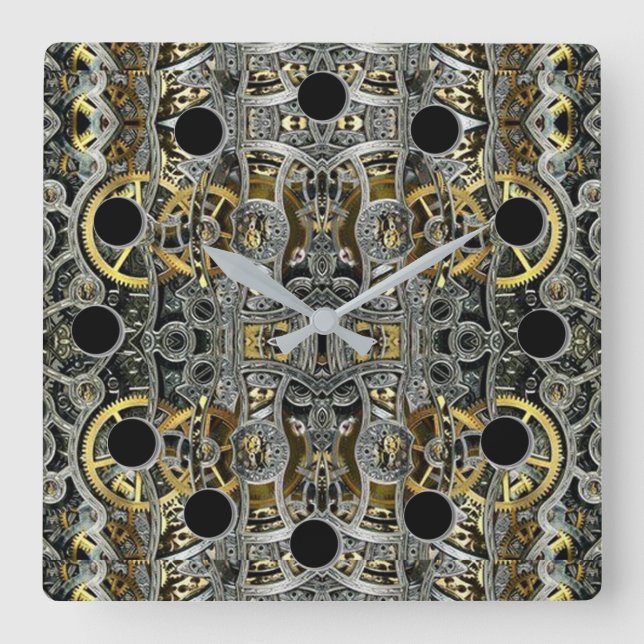 Steampunk Metall Gears Square Wall Clock Fyrkantig Klocka (Framsida)