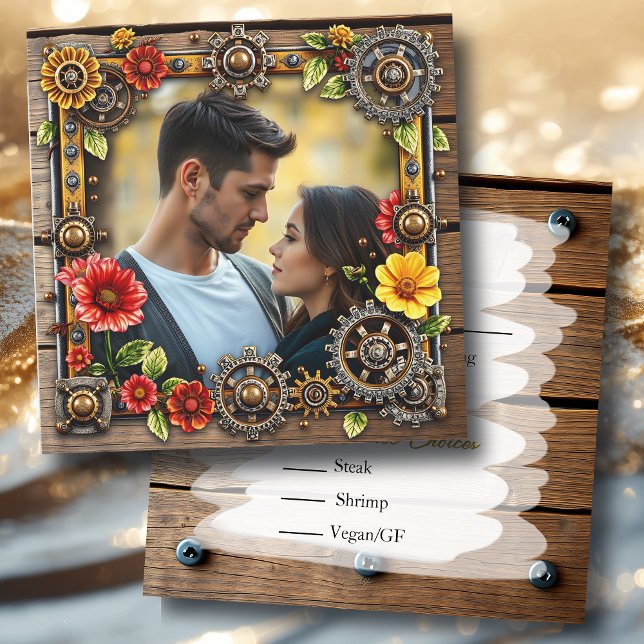 Steampunk Metall & Wood Personlig Bröllop OSA Spara Datumet (Skapare uppladdad)