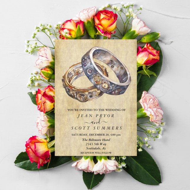 Steampunk Modern Ringar Minimalistic Inbjudningar (Skapare uppladdad)