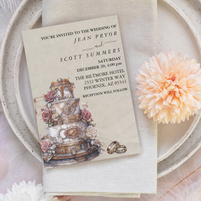 Steampunk Moderna Enkla Tårdråpsringar Bröllop Inbjudningar (Skapare uppladdad)