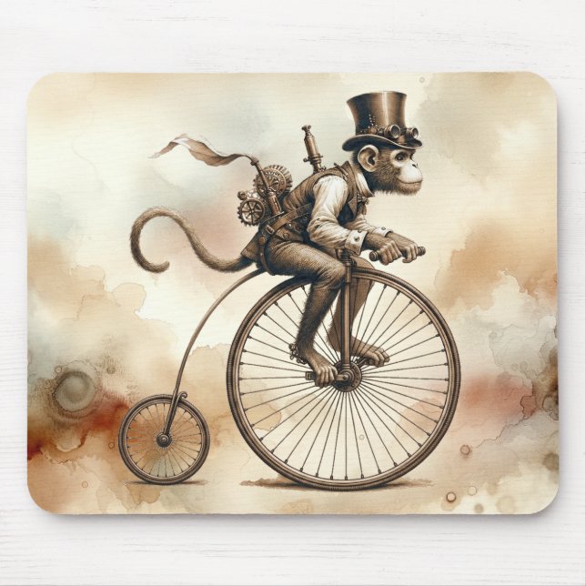 Steampunk Monkey Riding a Penny farthing Bike Musmatta (Framsidan)