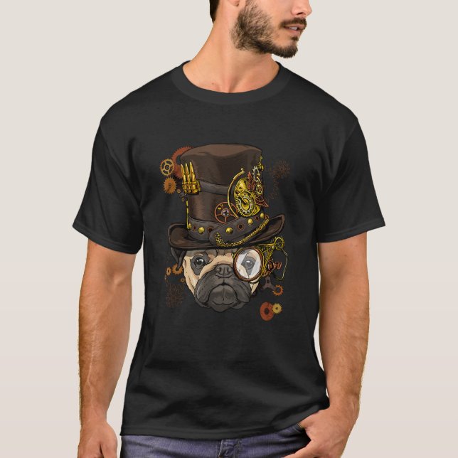 Steampunk Mops Hund Steampunk Mops Älskare  T Shirt (Framsida)