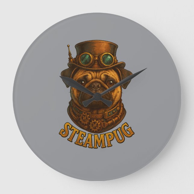 Steampunk Mops Väggur - vintage "Steampug" (Framsida)