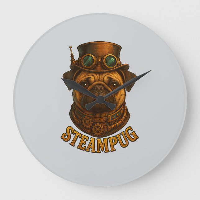 Steampunk Mops Väggur - vintage "Steampug" (Framsida)
