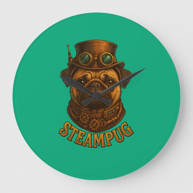 Steampunk Mops Väggur - vintage "Steampug" (Framsida)