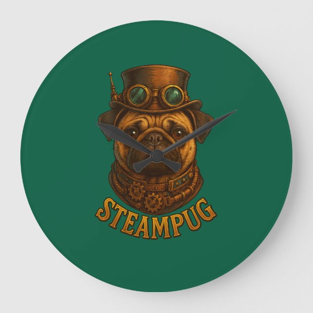 Steampunk Mops Väggur - vintage "Steampug" (Framsida)