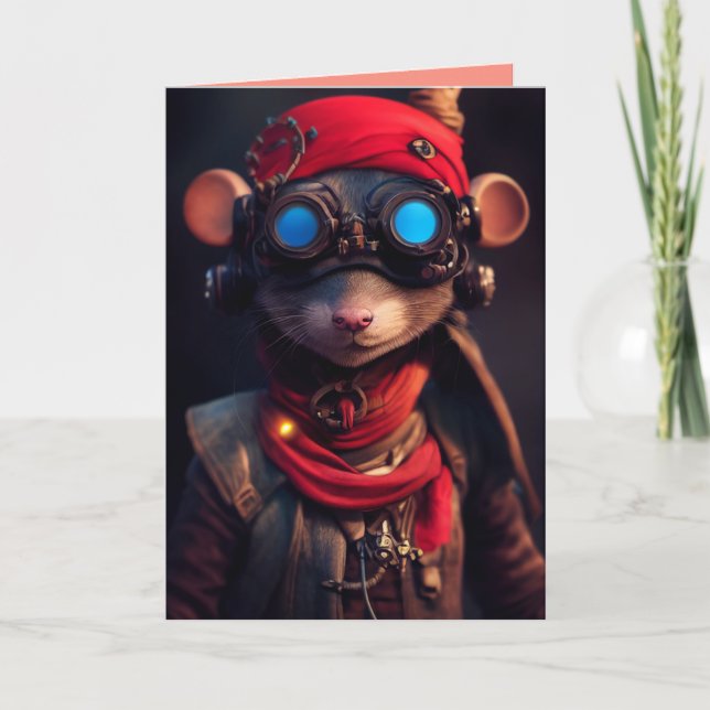 STEAMPUNK MOUSE BIRTHDAY GREETING CARDS KORT (Framsida)