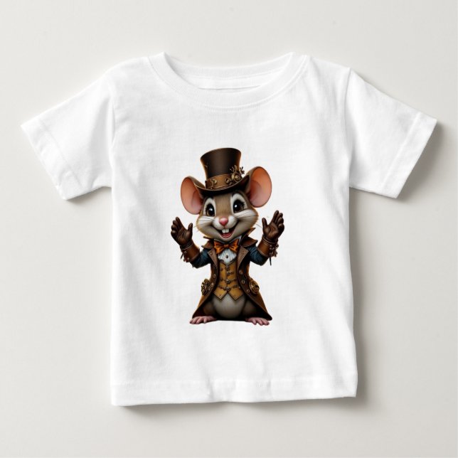 Steampunk Mouse Charm - Cute Clockwork Tophat T-Sh T Shirt (Framsida)
