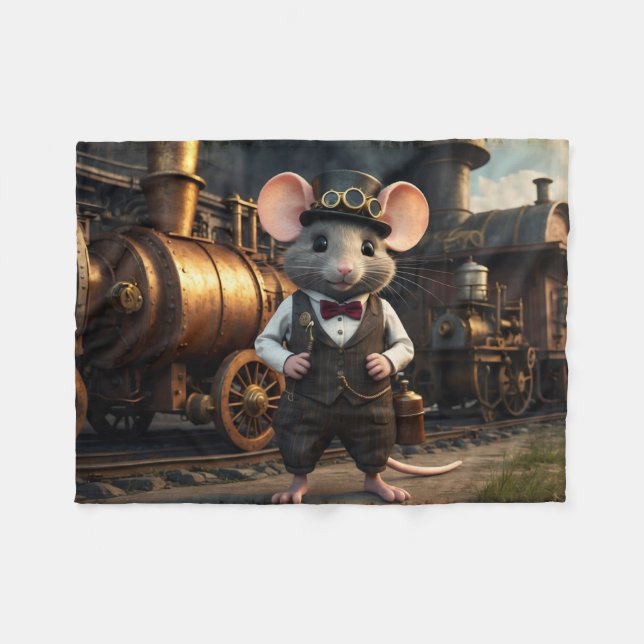 Steampunk Mouse och Tåg Fleecefilt (Framsidan (Horisontell))