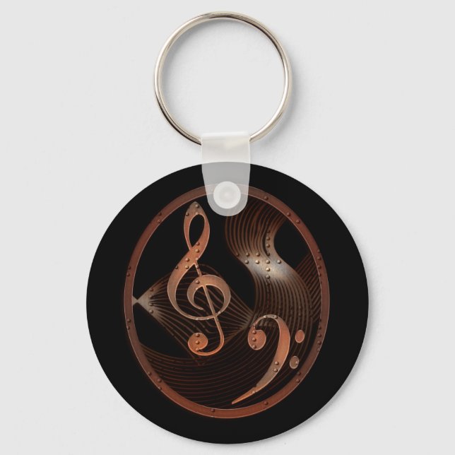 Steampunk Music Design Keychain Nyckelring (Framsida)