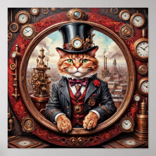 Steampunk noble cat in a industrial world poster