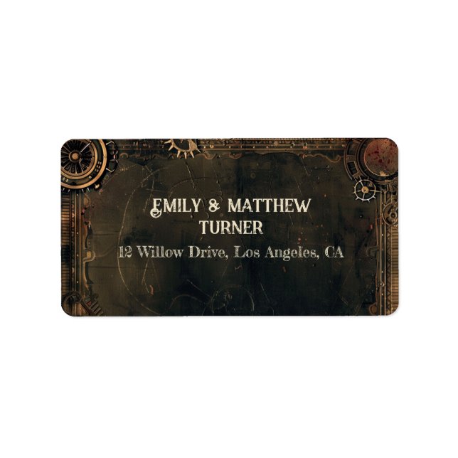 Steampunk Noir Affair Bröllop Adressetikett (Framsidan)