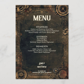 Steampunk Noir Affair Bröllop Menu Meny