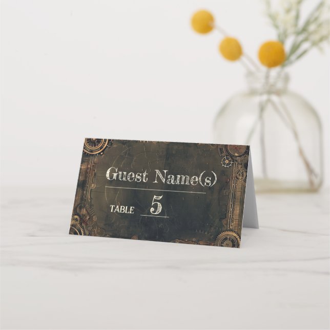 Steampunk Noir Affair Bröllop Placeringskort (Framsida)