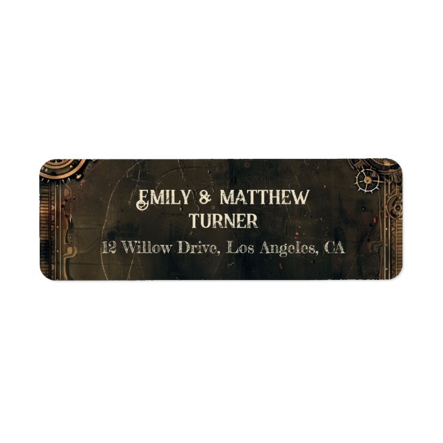 Steampunk Noir Affair Bröllop Returadress Etikett (Framsidan)