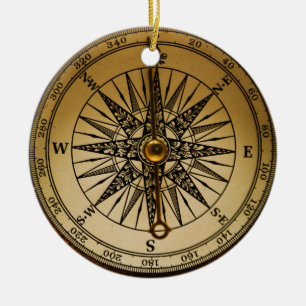 Steampunk Nostalgic Old Brass Compass Julgransprydnad Keramik