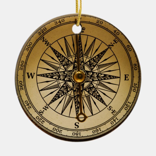 Steampunk Nostalgic Old Brass Compass Julgransprydnad Keramik (Framsidan)