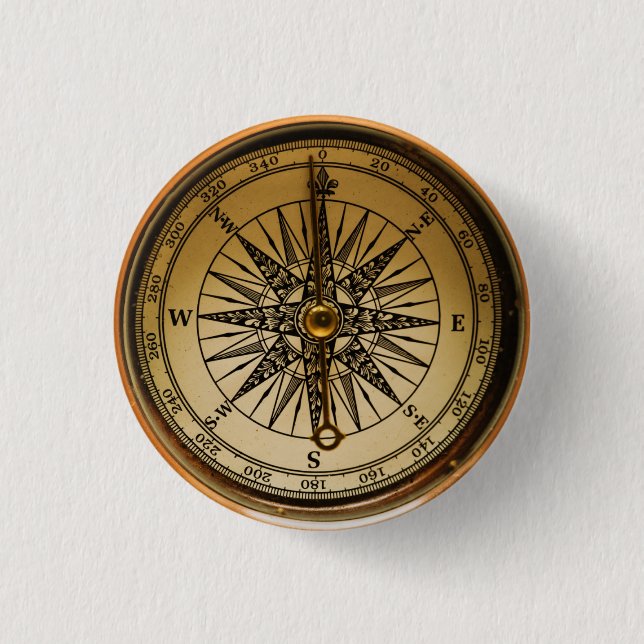 Steampunk Nostalgic Old Brass Compass Knapp (Framsida)