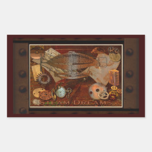 Steampunk Nostalgic Victorian Collage Art Rektangulärt Klistermärke
