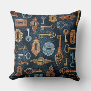 Steampunk Nycklar och Nyckel Hål Mönster Dekorativ Kudde