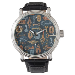 Steampunk Nycklar och Nyckel Hål Mönster Wrist Wat Armbandsur