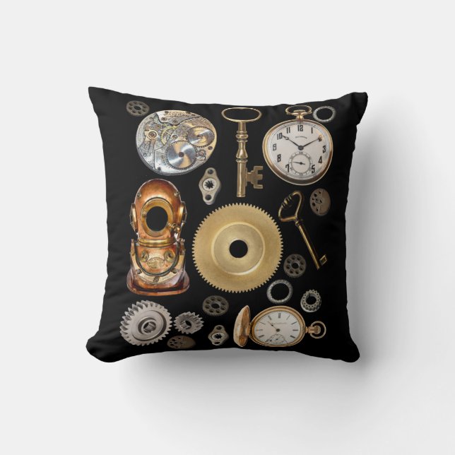 Steampunk-objekt Växlar fickfickur Skeleton Nyckel Kudde (Framsida)