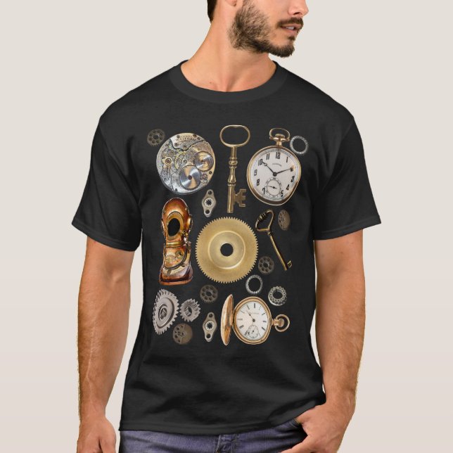 Steampunk-objekt Växlar fickfickur Skeleton Nyckel T Shirt (Framsida)