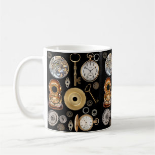 Steampunk-objekt Växlar Pocketur Skeleton Nyckel Kaffemugg