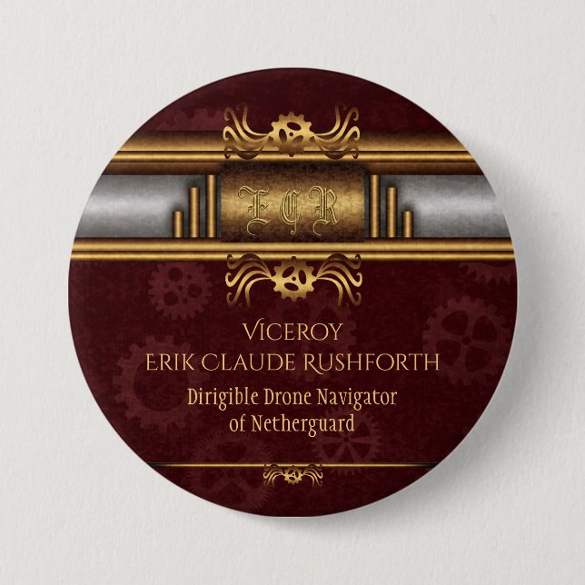 Steampunk och marroon cosplay-tecken knapp (Framsida)