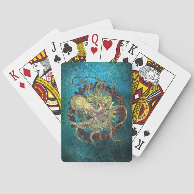 Steampunk Octopus och Clockwork Gears Casinokort (Baksidan)