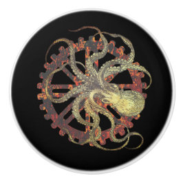 Steampunk Octopus & Rusty Clockwork Gear Knopp
