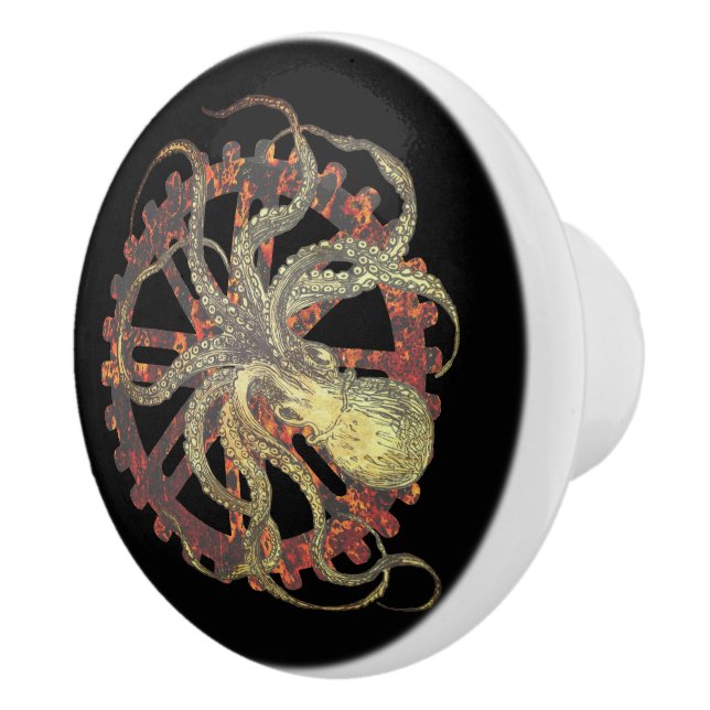 Steampunk Octopus & Rusty Clockwork Gear Knopp (Höger)