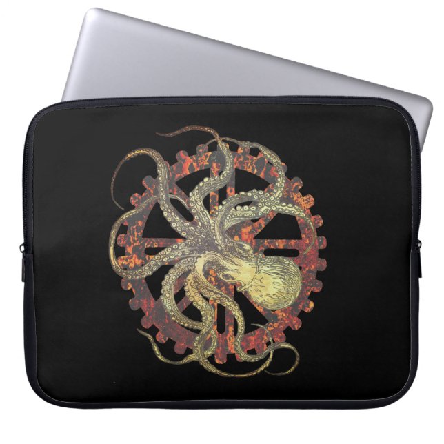 Steampunk Octopus & Rusty Clockwork Gear Laptop Fodral (Framsidan)